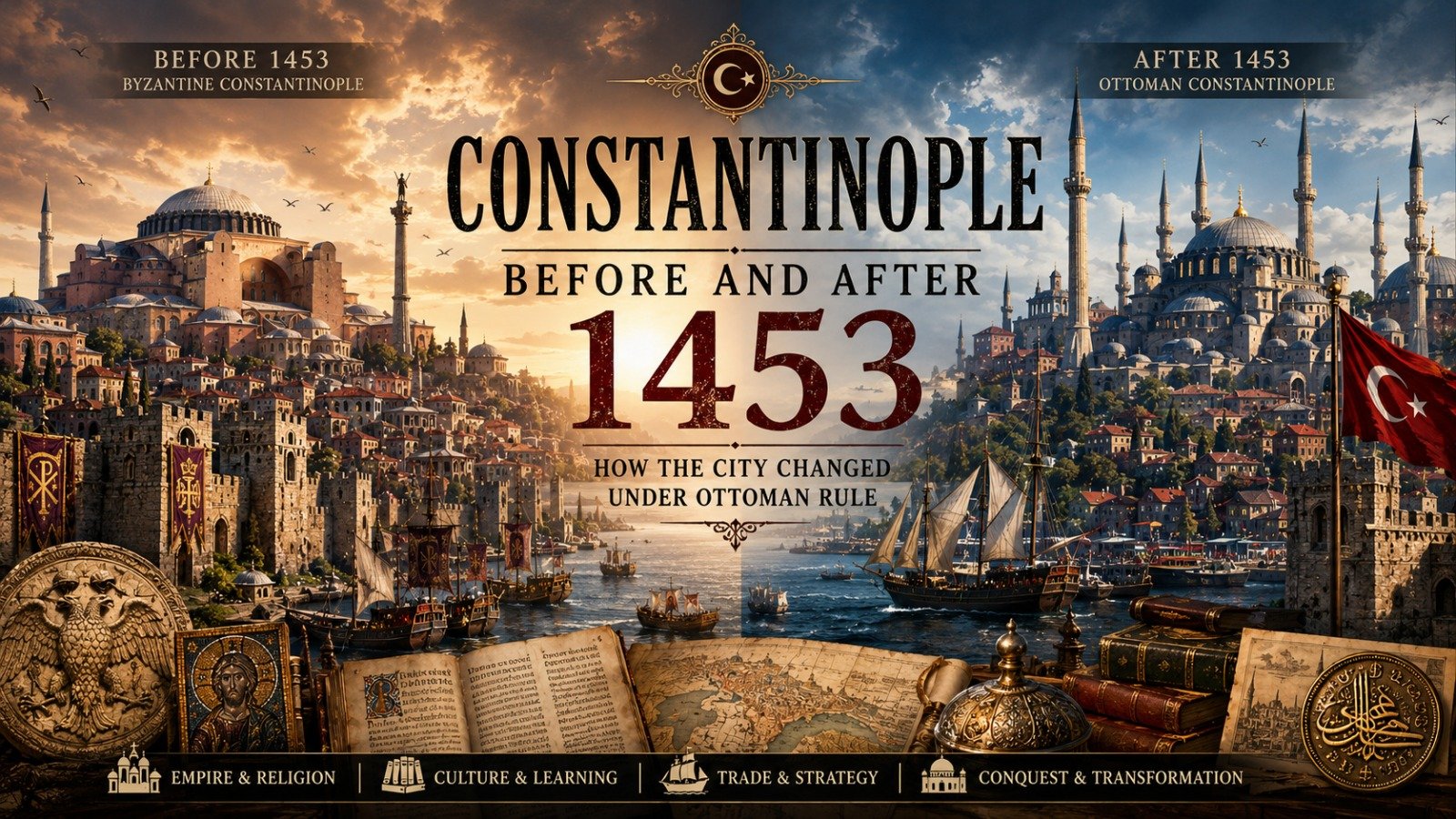 Constantinople before and after the Ottoman conquest of 1453